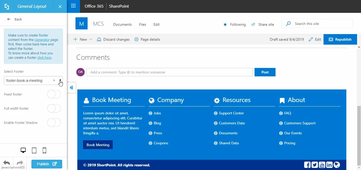 SharePoint footer design switching demo