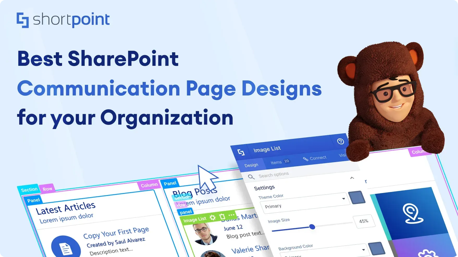 SharePoint communication site page with company announcement banner and employee engagement sections