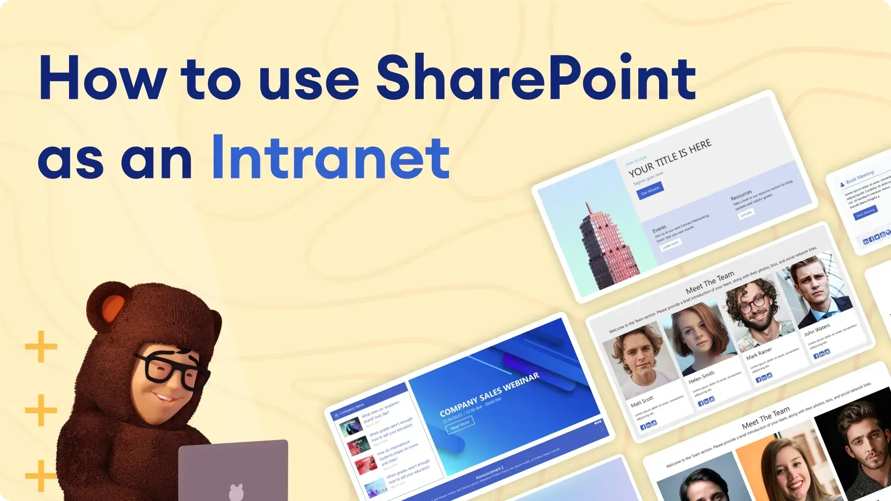 SharePoint intranet configuration showing site settings and modern page design options