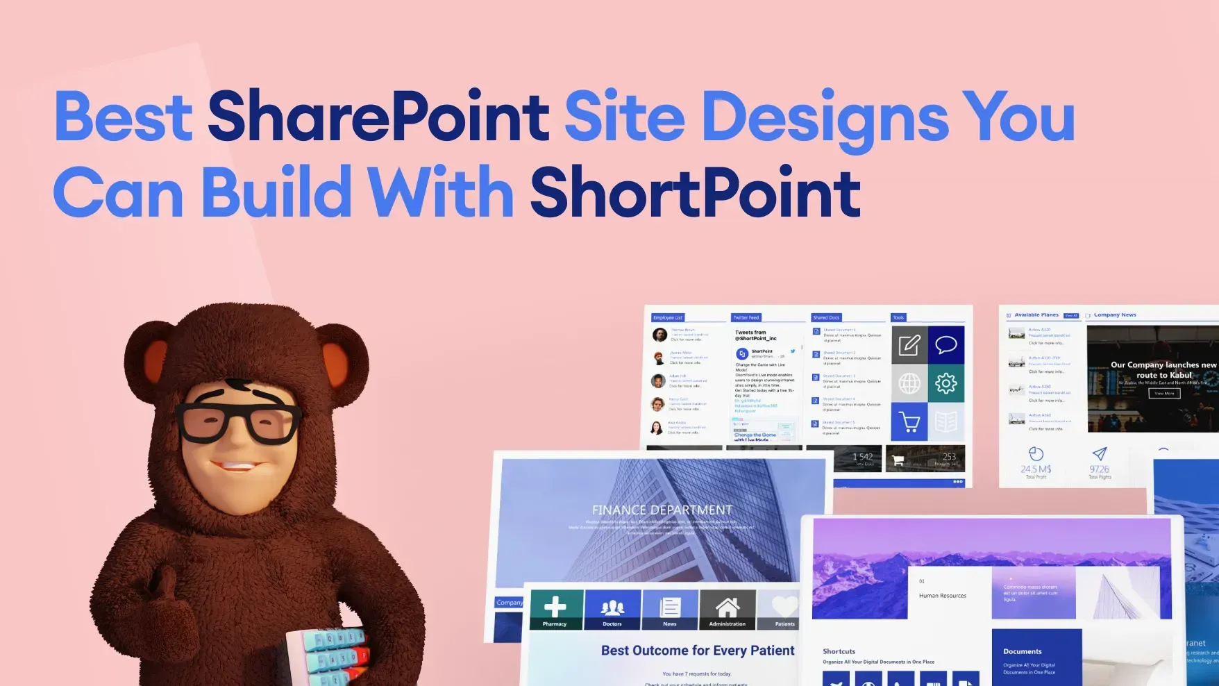 Screenshots of internal website designs showing clean layouts and employee-focused navigation