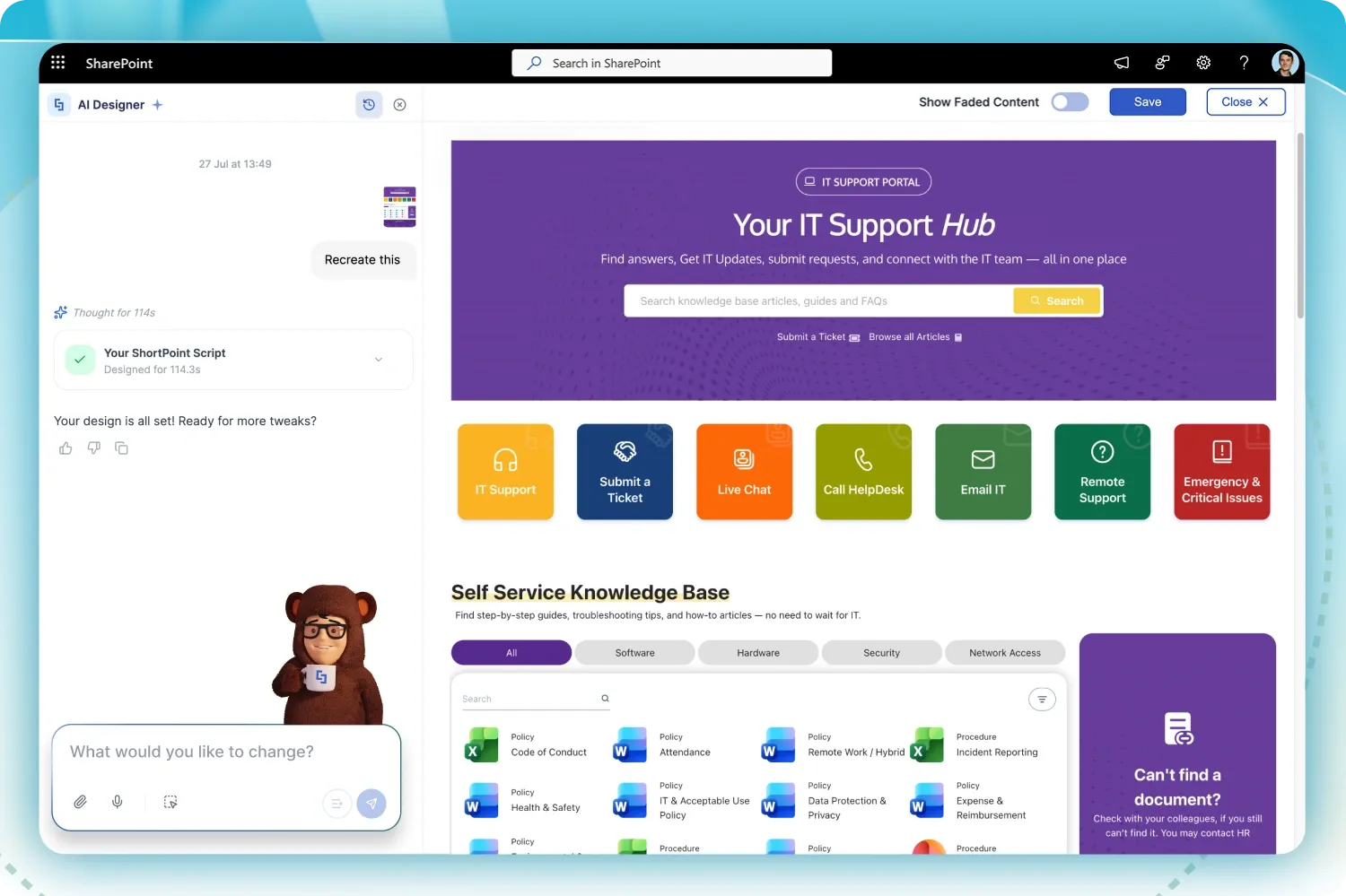 Build a SharePoint page from a reference image with AI Designer