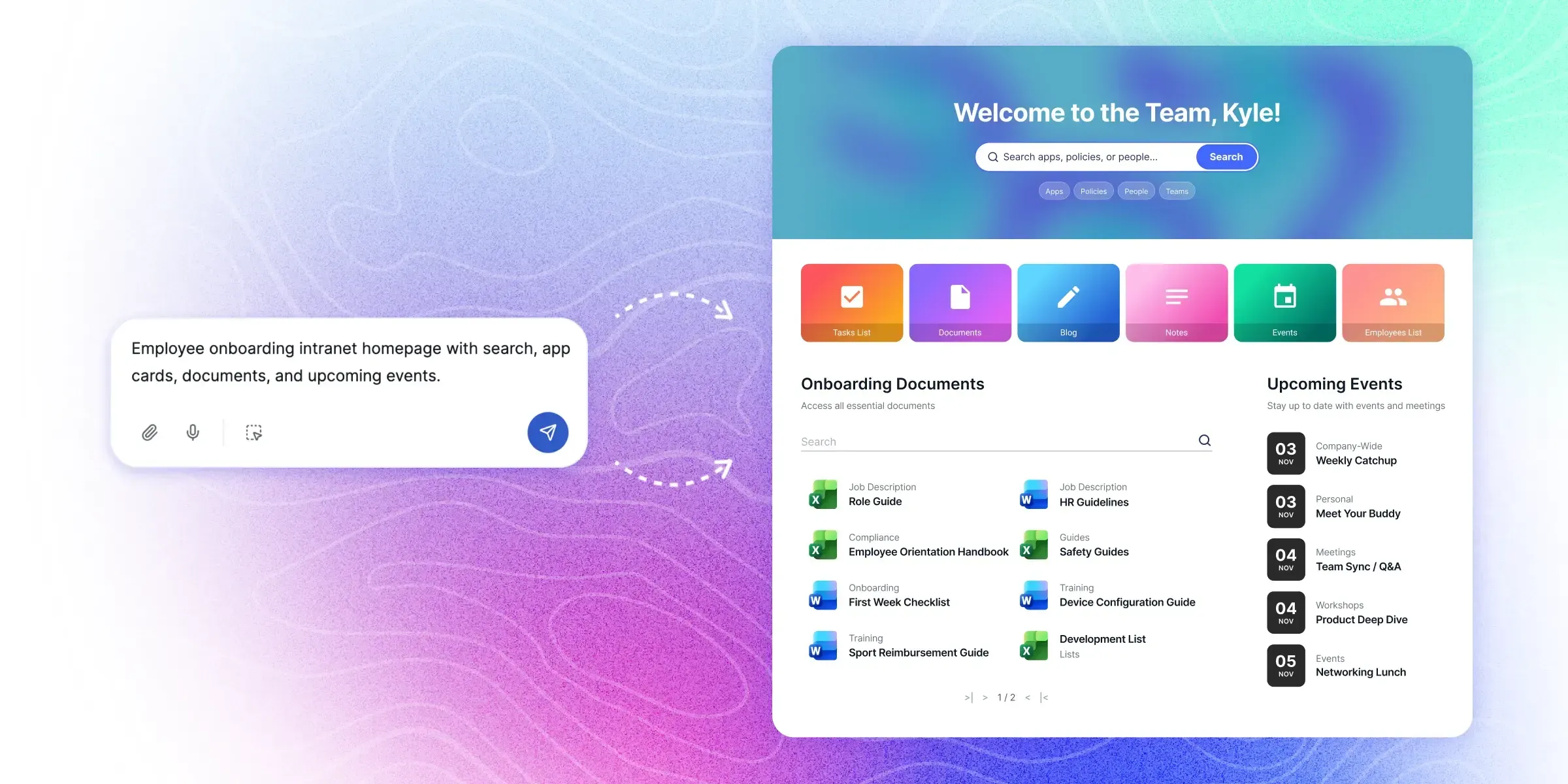 SharePoint AI prompts generating modern intranet pages