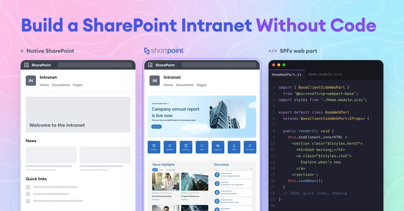 Native SharePoint vs ShortPoint vs an SPFx web part: three ways to build a SharePoint intranet