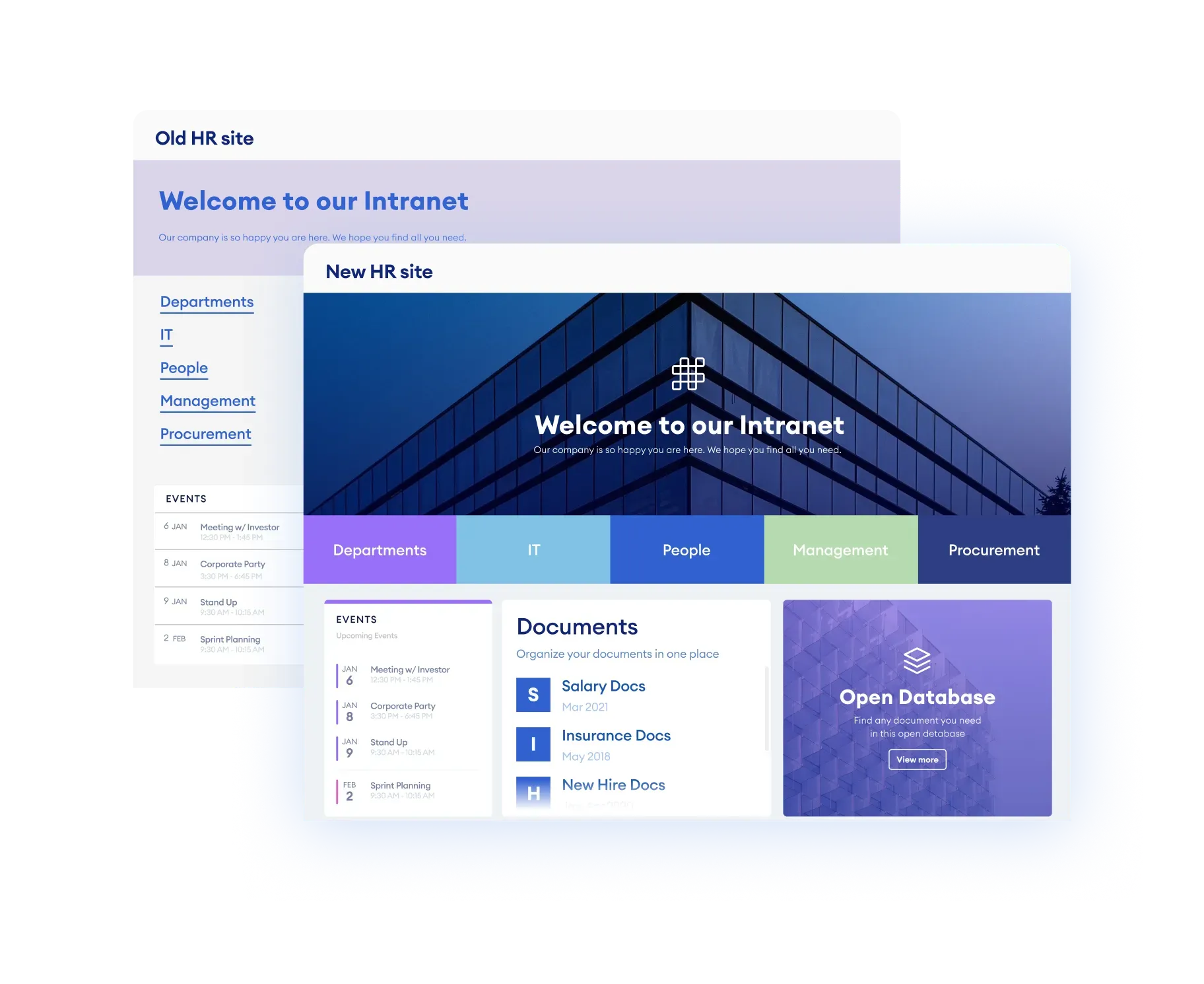 A comparison of the old HR site to the new one