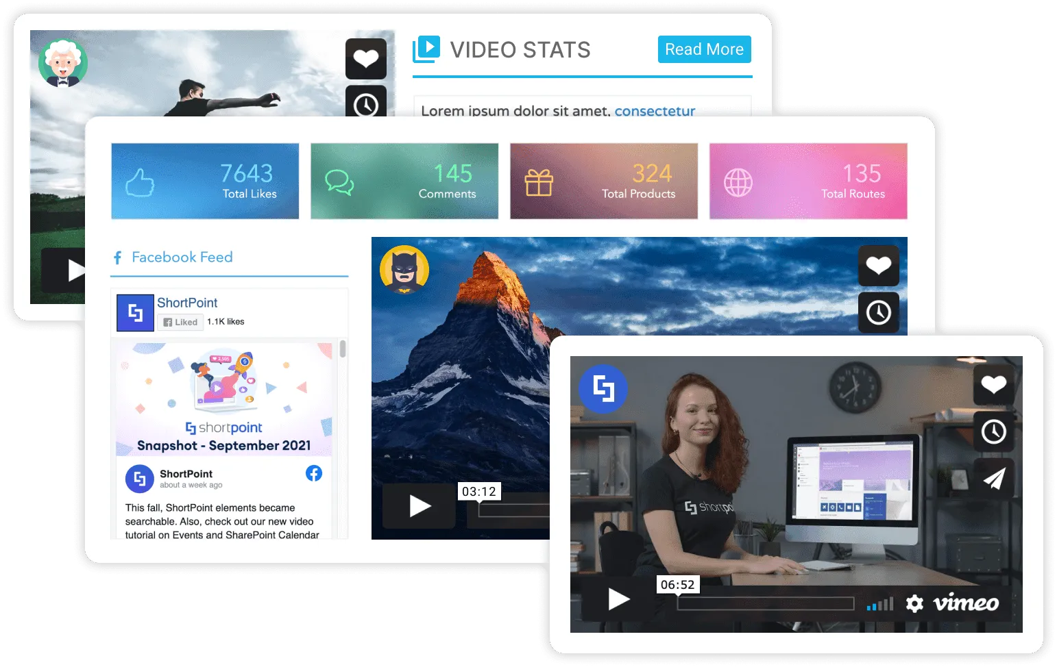 ShortPoint Vimeo integration showing an embedded Vimeo video player on a SharePoint intranet page