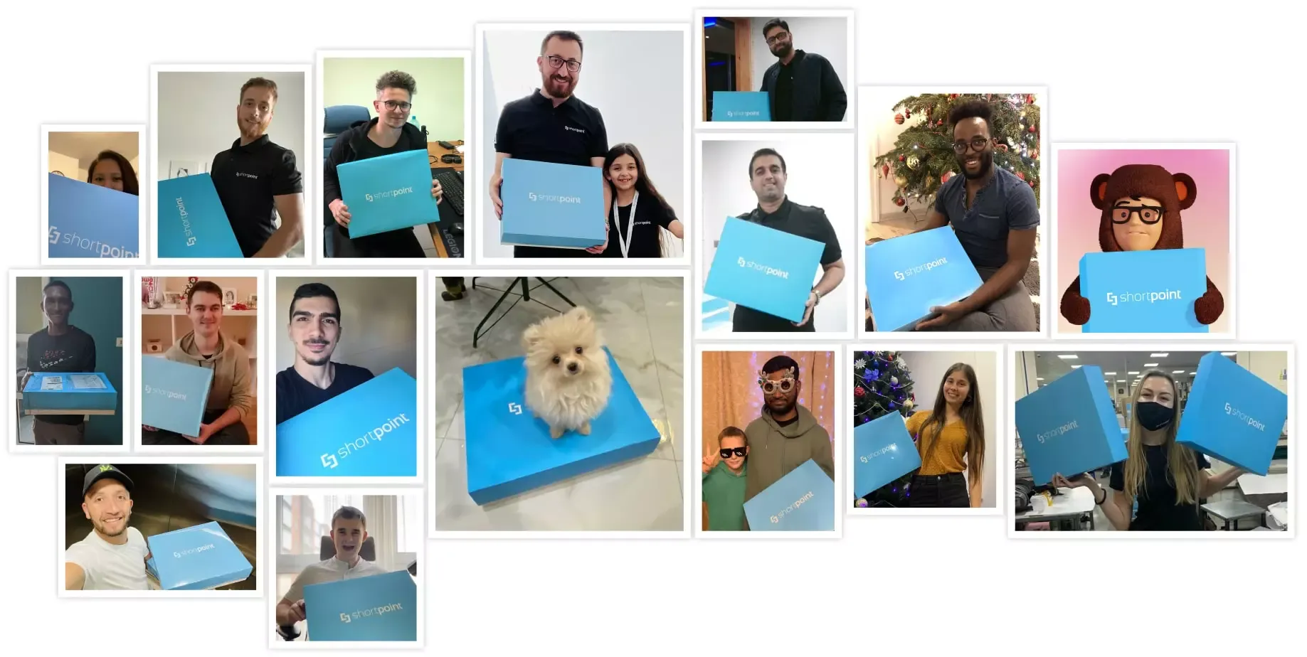 A collage of members with their welcome boxes