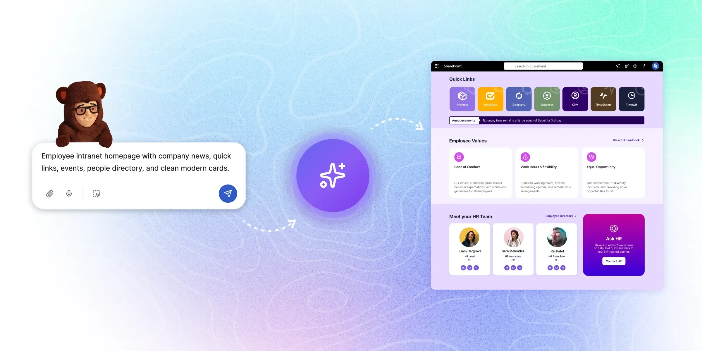 AI intranet builder generating intranet pages from natural language prompts