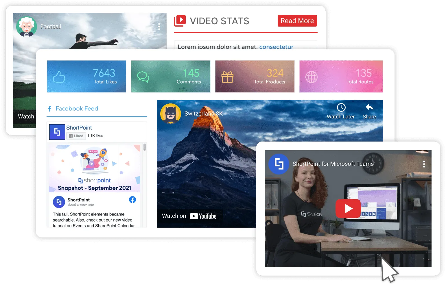 ShortPoint YouTube integration showing an embedded video player with playlist on a SharePoint intranet page